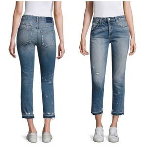 AMO Light Stone Wash Babe Rosebowl Cropped Raw Hem Jeans Size 28